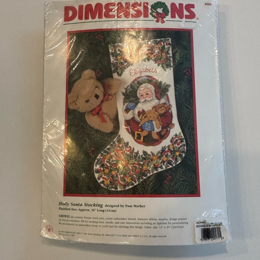Brand New Dimensions 1998 Holy Santa Stocking Crewel Kit For Sale
